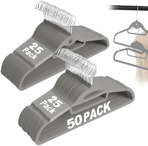 Velvet Hangers 50 Pack, S-Shaped and Stackable Felt Hanger(Gray) by UEAKPIC