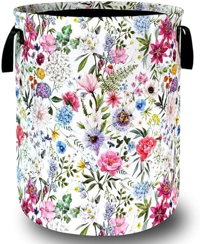 Cute Floral Laundry Basket Oxford Cloth Foldable Hamper 18.9x16.5Inch by SELIONLIKN