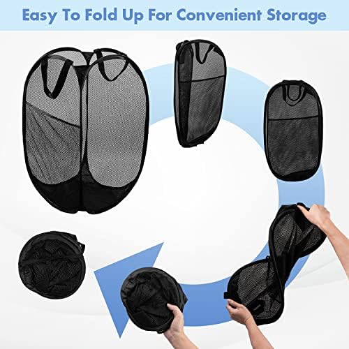 2 Pack Pop Up Laundry Hampers, 70 L Collapsible Foldable Mesh Basket, Black - Image 5