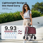 29.3" Collapsible Wagon Cart, 150L Heavy Duty Folding Utility Wagon with Wheels, 260 lbs Load, Portable Rolling Cart for Garden, Shopping, Sports, Camping, WineRed - Image 4