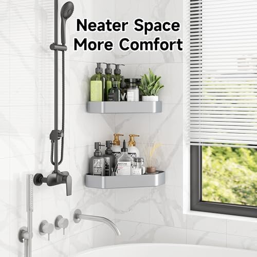 Veken Aluminum Corner Shower Caddy 4-Pack, Never Rust&Large Capacity,Silver - Image 6