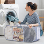 Durable Collapsible Foldable Pop Up Laundry Hamper, Sturdy 3 Compartments, Handy Pocket & Easy to Sort Clothes Hampers for Dorm, Kids Room, Travel - Grey - Image 2