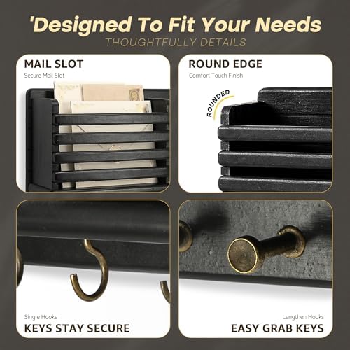 Rebee Vision Key Holder Wall Mount with 8 Key Hooks for Rome Decor, Black - Image 6