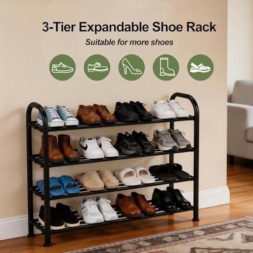 4-Tier Expandable Shoe Rack, Stackable and Adjustable Shoes Organizer Storage Shelf, Sturdy and Durable Metal Structure Free Standing Shoe Rack for Closet Entryway Doorway - Image 3