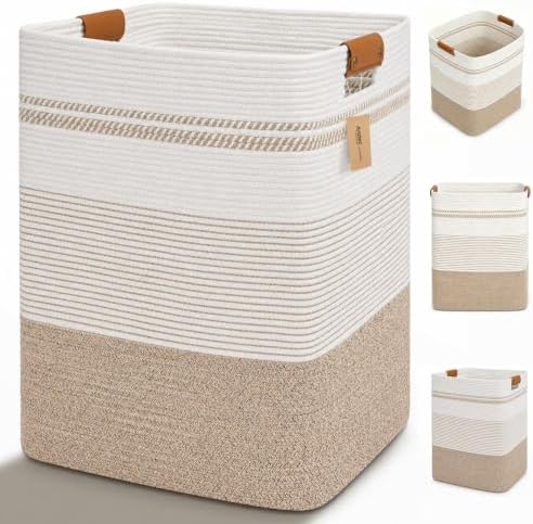 Laundry Hamper, Cotton Rope Laundry Basket with Leather Handles, 22.5-Gallon/85 L Large Clothes Hampers for Laundry, Woven Laundry Baskets for Blankets, Clothing, Bedroom, Living Room, Nursery by ARATECHOME