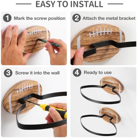 2 Pack Football Wall Mount Display Rack with Wooden Base - Image 5