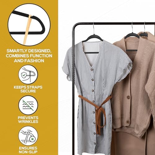 Techzoo 50 Pack New Premium Quality Velvet Hangers Ultra Thin Non Slip Adult Felt Space Saving Hangers for Closet Heavy Duty Coat Pants Jackets Dress Hangers 360° Swivel Hook Hold Upto 10 lbs Black - Image 4