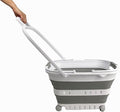 SAMMART 35L (9.24 Gallons) Collapsible Plastic Laundry Basket with Handle and Wheels - Foldable Pop Up Storage Container/Organizer with handle and wheels - Space Saving (1, White/Grey) by SAMMART