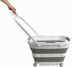 SAMMART 35L (9.24 Gallons) Collapsible Plastic Laundry Basket with Handle and Wheels - Foldable Pop Up Storage Container/Organizer with handle and wheels - Space Saving (1, White/Grey) by SAMMART