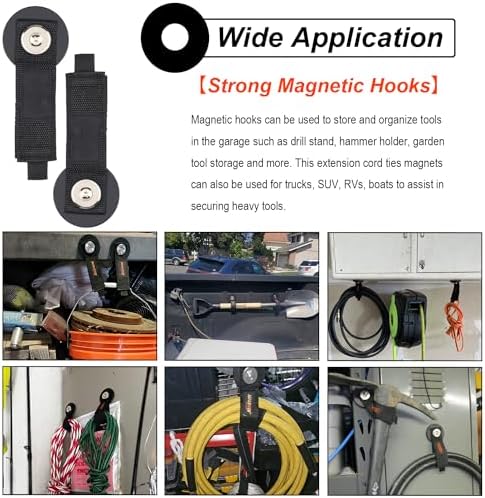 Strong Magnetic Hooks Strap, 2PC Magnetic Garage Storage Hooks, Heavy Duty Magnets Tool Holder for Hanging, Extension Cord Strap for Cable, Rope, Wire, Pick-up, RV, Workshop - Image 2