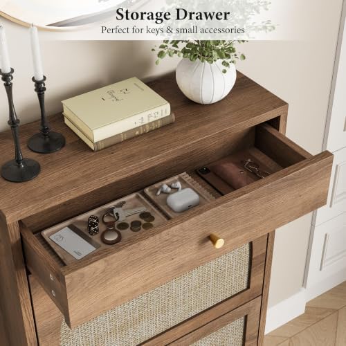 Nicetree Shoe Cabinet for Entryway, Slim Shoe Rack with 2 Flip Drawers and Top Storage Drawer, Narrow Shoe Organizer with Printed Rattan-Look Design, Entryway Shoe Storage for Size 12+ Shoes, Caramel - Image 6