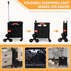 Foldable Utility Cart with Stair Climbing Wheels,Collapsible Rolling Crate with Magnetic Lid Telescopic Cover,Telescoping Handle,360° Rotate Wheel Hand Cart for Teacher Shopping Moving Grocery(Black) - Image 2
