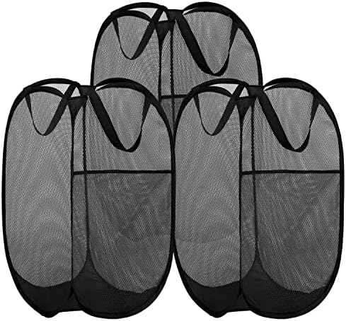 BATTOO Deluxe Strong Mesh Pop up Laundry Hamper Basket with Side Pocket for Laundry Room, Bathroom, Kids Room, College Dorm or Travel 3 Pack Black by BATTOO