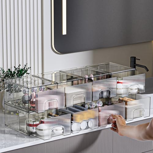 ZHIAI 8 Pack Clear Stackable Storage Drawer, Acrylic Drawer, Cosmetic Organizer, Plastic Organizer for Dresser, Under, Kitchen Cabinet, Pantry, Home Organization and Storage - Image 6