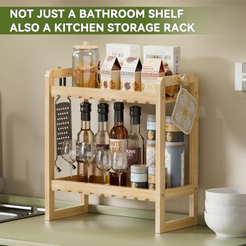 AmazerBath Bamboo Over The Toilet Storage Shelf - 2-Tier Bathroom Organizers and Storage Shelves, 2 in 1 Dual Stable Above Over Toilet Bamboo Shelf Home Storages Rack for Small Bathroom, Space Saver - Image 5