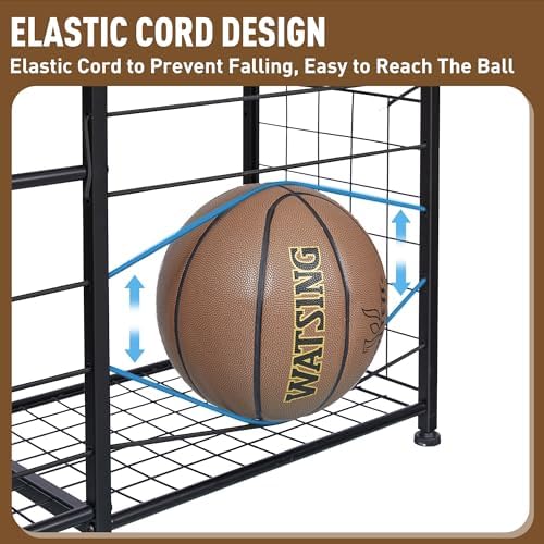 Garage Sports Equipment Organizer with Wheels - Ball Storage Rack with Elastic Rope or Wire Mesh,Garage Organizer System,Indoor/Outdoor Sports Rack for Sports Gear and Toys Storage,Black - Image 3