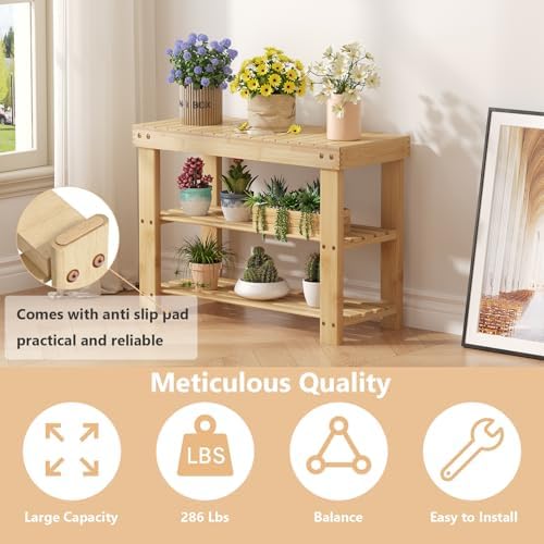 Sweetcrispy 3-Tier Shoe Rack Bench for Entryway, 27 Inches, Wood - Image 4