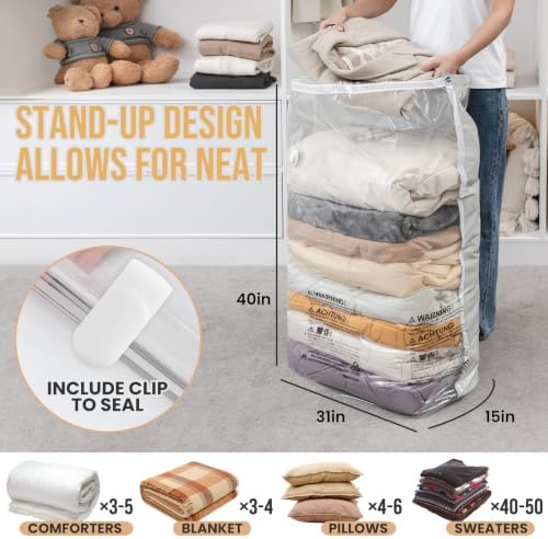 TAILI 12 Pack Cube Vacuum Storage Bags, Jumbo Size(31x40x15 inch), Cream - Image 2