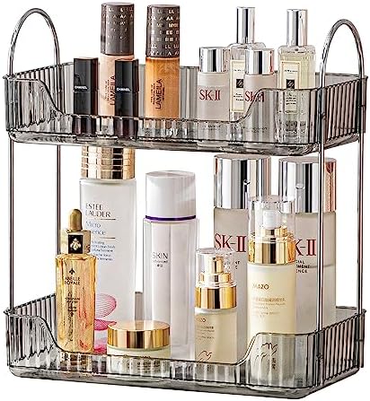 Akinbas 2 Tier Bathroom Organizer Countertop Makeup Perfume Tray Skincare Organizer for Bathroom Dresser Vanity (Grey) by AKINBAS