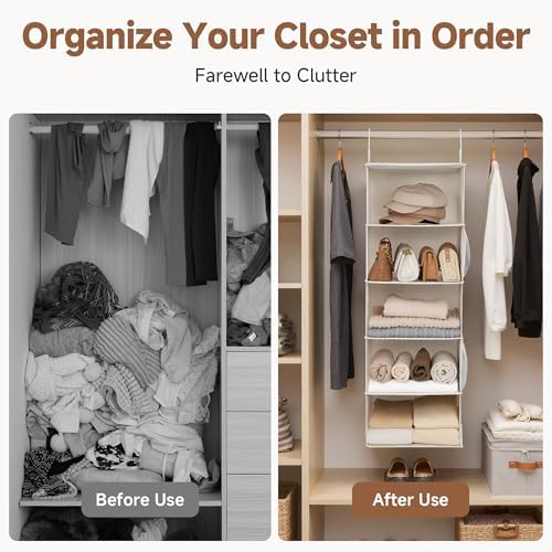 StorageWorks Hanging Closet Organizer for Small Closets, 5 Shelf | Add More Storage to Small Closets with 5 Reinforced Shelves, Perfect for Bedroom, Dorm and RV, Ivory White - Image 6