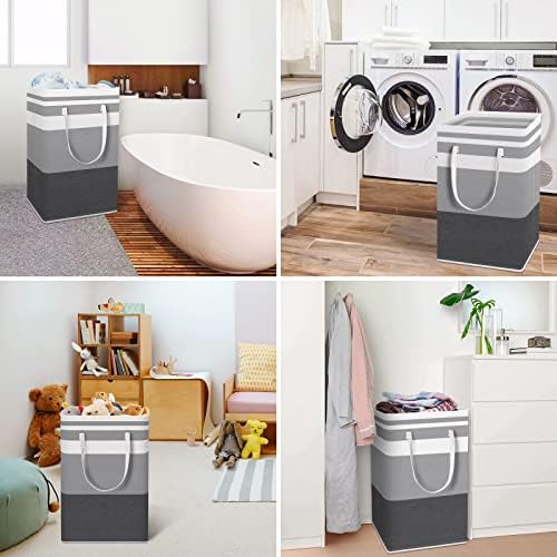 HomeHacks 2-Pack Large Laundry Basket, Waterproof, Freestanding Laundry Hamper, Collapsible Tall Clothes Hamper with Extended Handles for Clothes Toys in the Dorm and Family Gradient Grey, 88L | Waterproof, Freestanding, Collapsible Clothes Hamper with... - Image 6