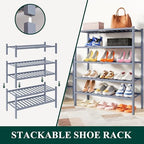 Smiry Bamboo Shoe Rack, 14 Vertical Slats, 3 Tier - 26.8" Wide, Grey - Image 4