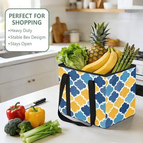 Trunk Organizer Collapsible Car Organizer with Handle Car Storage Box Bin for Groceries SUV Utility Tote Bag Portable Vehicle Container Quatrefoil Gradient Blue and Yellow - Image 5