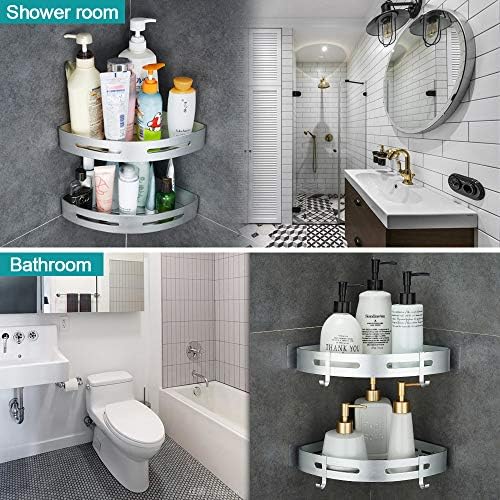 Corner Caddy Bathroom Shower Shelf Wall Mounted No Drilling 2 Tier Storage Shelves Adhesive Triangle Baskets Silver Bathroom Kitchen Storage Basket - Image 3