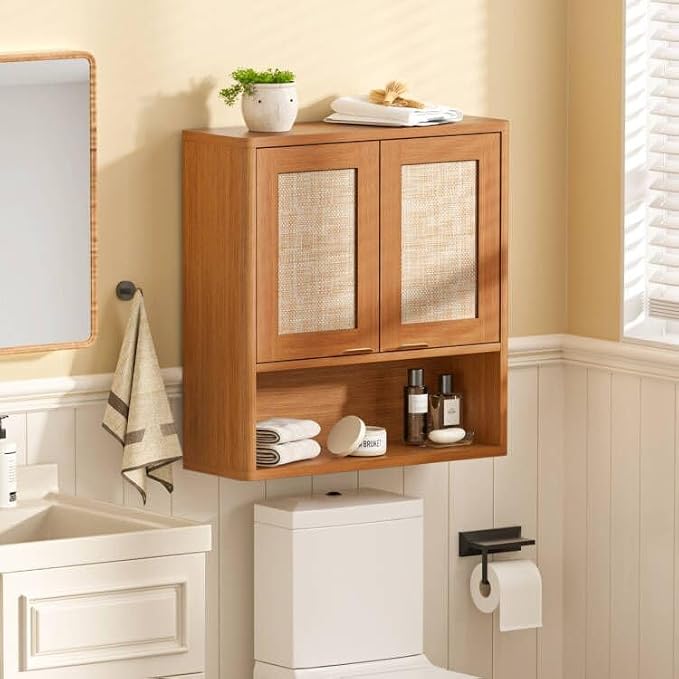 LEYAOYAO Rattan Bathroom Wall Storage Cabinet, Boho Medicine Cabinet - Image 8