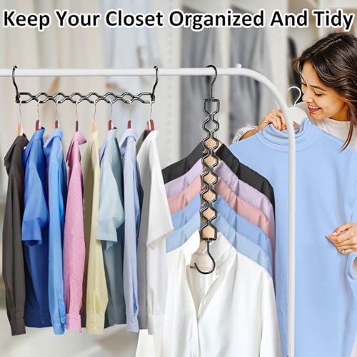 Space Saving Hangers for Clothes 6 Pack, Sturdy Metal Hangers Heavy Duty | Magic Clothes Space Saver Hanger Organizer with 360° Swivel Hook, Closet Organizers and Storage Dorm Room Essentials Black - Image 6