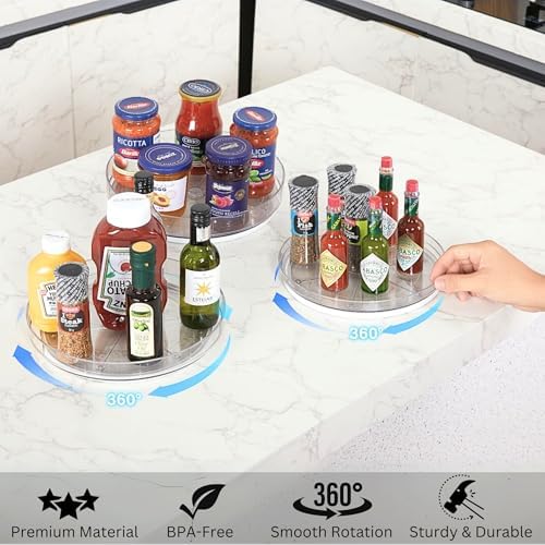 NOSTALGIQ 3-Pack Lazy Susan Organizer | Rotating Pantry Organizers and Storage | Clear Lazy Susan for Table Top, Cabinet Organizer, Perfume Organizer, Spice Rack Organizer (9", 10", 11") - Image 6