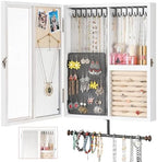Keebofly Wall Jewelry Organizer Cabinet with Mirror,Rustic Wood Storage for Necklaces, Earrings, Bracelets & Rings, Large-Capacity Hanging Cabinet – White by Keebofly