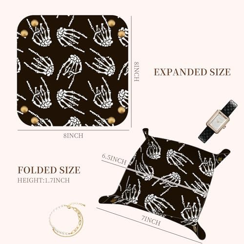 PU Leather Jewelry Valet Tray, Portable Catchall Tray for Keys, Wallet, Watch, Travel Organizer for Nightstand Desk Entryway Home Decor Gift for Women Men Rock Skeleton Hand - Image 5