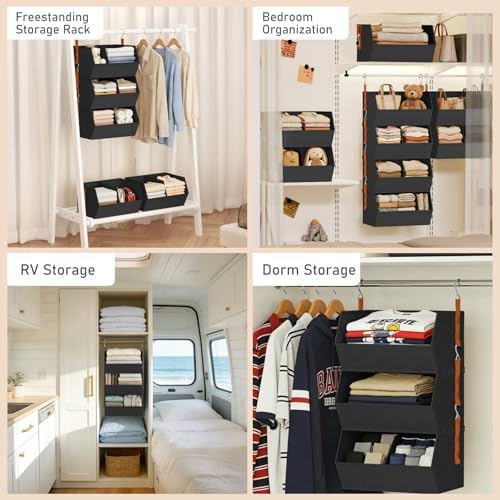 Hanging Closet Organizer Extra Large, Clothes Hanging Shelves for Closet with Divider, Collapsible Closet Storage System, Fabric Storage Bins for Home, Dorm, Rv, Sweaters, Handbags, Underwear, Sock - Image 7