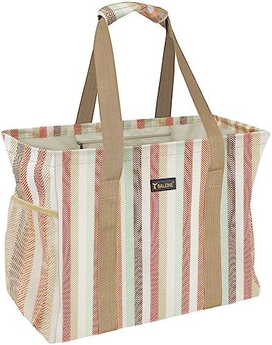 BALEINE Extra Large Utility Tote Bag with Reinforced Wire Frame, Reusable Grocery Bag for Shopping, Picnic (Color Strip, 16.5''x14''x10'') by BALEINE