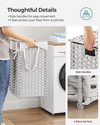 SONGMICS Laundry Hamper with Lid, 17.2 Gallon (65 L) Synthetic Rattan Clothes Laundry Basket with Lid and Handles, Foldable, Removable Liner, Cloud White ULCB165W01 - Image 4