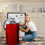 BATTOO Collapsible Laundry Baskets- Foldable Hamper for Laundry Extra Large Pop Up Laundry Hamper 107L with Long Straps Drawstring Clothes Hamper for Bathroom, Campout, Dorm or Travel Red - Image 2