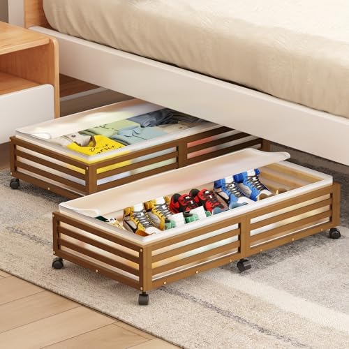 Under Bed Storage with Wheels, 2 Pack Bamboo Drawers for Shoes and Clothes - Image 6