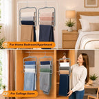 Velvet Pants Hangers Space Saving, 2-Pack Multi-Tier Closet Organizers,Grey | For Jeans Trousers Skirts Leggings Scarves, Non-Slip Vertical Storage for Small Closet, College Dorm & Apartment Essentials - Image 5