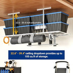 FLEXIMOUNTS 4x8 Overhead Garage Ceiling Storage Rack with 6 Hooks, White - Image 5