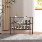 ROMGUAR CRAFT 3 Tier Bamboo Shoe Rack for Closet Free Standing Wood Shoe Shelf Storage Organizer for Entryway Small Space Stackable 27"x11"x20" (Black) - Image 2