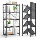 Fenbeli Foldable Shelves with Wheels - 5 Tier Folding Shelf, Collapsible No Assembly Metal Shelving Unit, Origami Storage Shelves & Rolling Storage Rack with 8 Hooks for Kitchen Pantry Garage by Fenbeli