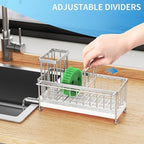 Cisily Sponge Holder for Kitchen Sink, Sink Caddy Organizer with High Brush Holder, Kitchen Countertop Organizers and Storage Essentials, Rustproof 304 Stainless Steel (Silver with Towel Rack, 9.25″) - Image 4
