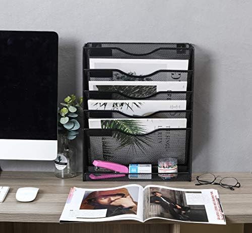 EasyPAG 5 Tier Wall File Holder Mesh Hanging Folder Organizer with Classify Label, Versatile Desk File Holder, Vertical Wall Mounted Mail Organizer for Office Home Cubicle, Black, Closed Sides - Image 5
