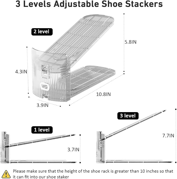 NVGSN 24Pack Clear Shoe Slot Organizer,Shoe Stacker,Storage Space Saver 50% | 3 Levels Adjustable Height 3.7''-7.7''shoe Organizer for Closet,Easy to Assemble shoe Rack Holder,Organizador de Zapatos - Image 3