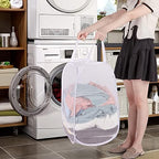 BATTOO Deluxe Strong Mesh Pop up Laundry Hamper Basket with Side Pocket for Laundry Room, Bathroom, Kids Room, College Dorm or Travel 2 Pack White - Image 4