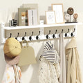 AMBIRD 34.2" L Wooden Wall Coat Hooks with Shelf - Versatile and Decorative Wall-Mounted Storage - 10 Hooks for Hanging Coats, Hats, Keys, Bags, Scarves - Ideal for Entryways, Bedrooms, Closets(White) by AMBIRD