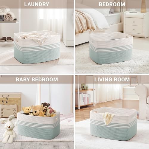 72L Large Woven Laundry Basket Hamper with Handles, Green - Image 4