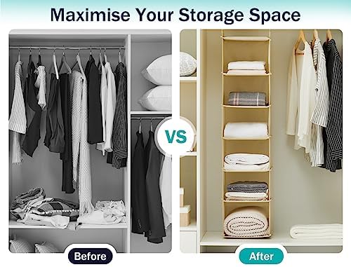 YOUDENOVA Hanging Closet Organizer, Closet Organizers and Storage, Beige | 6-Shelf Hanging Clothes Organizer with Waterproof Oxford Fabric, Ideal for Dorm Room Essentials, Clothes & Shoes - Image 4