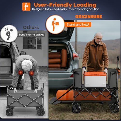 Originsure 400L Foldable Double Decker Wagon, 54" L Tailgate, 560lbs, Grey - Image 5